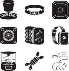 Nine smart pet devices arranged in a grid on white background pet technology pet gadgets