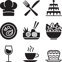 Nine detailed food presentation icons on a white background vector