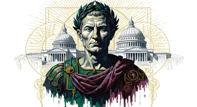 Ancient Roman General Standing Before Government Buildings Illustration