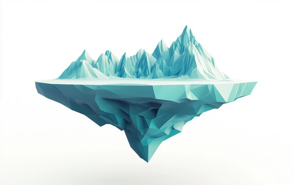 Colorful digital low poly landscape scene featuring abstract shapes and floating surfaces isolated on transparent background PNG