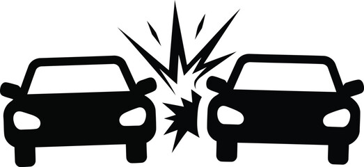Automobile collision icon showing two vehicles impacting head on with crash symbol