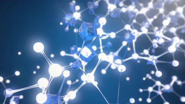 Illuminated molecular structure with glowing spheres and blue connectors on a gradient background