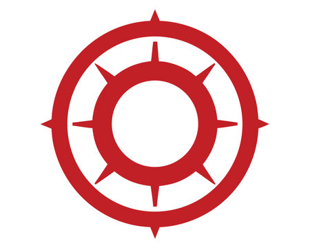 Crimson geometric vector art featuring concentric circles and radiating spikes design