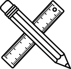Pencil and ruler crossed outline icon representing school supplies and education tools