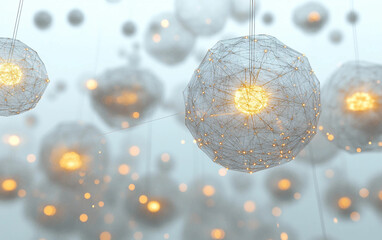 Floating network of digital nodes symbolizing futuristic data connections and technological communication systems isolated on transparent background PNG