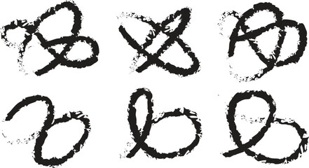 Abstract hand-drawn distressed black grunge style loop designs