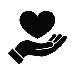 Hand holding heart silhouette vector icon