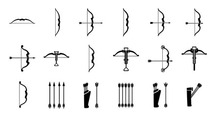 Diverse collection of bows and arrows showcasing historical archery and modern sport designs