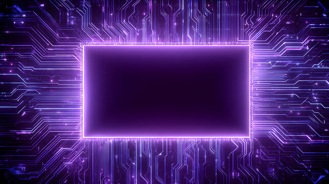 Futuristic purple glowing circuit board with modern design perfect for technology concepts and high tech themes, data background and space