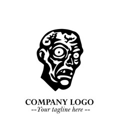 Head of Zombie Logo Symbol in Black on the White Background with Horror Minimal Vector Design