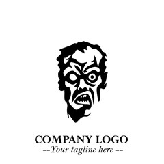 Head of Zombie Logo Symbol in Black on the White Background with Horror Minimal Vector Design