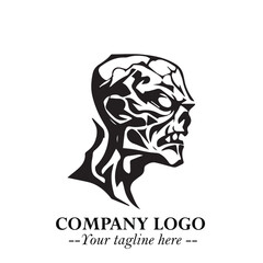 Head of Zombie Logo Symbol in Black on the White Background with Horror Minimal Vector Design