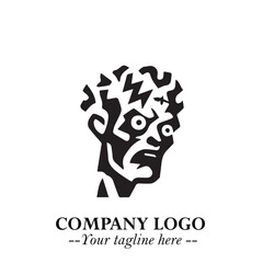 Head of Zombie Logo Symbol in Black on the White Background with Horror Minimal Vector Design