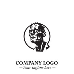 Head of Zombie Logo Symbol in Black on the White Background with Horror Minimal Vector Design