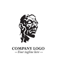 Head of Zombie Logo Symbol in Black on the White Background with Horror Minimal Vector Design