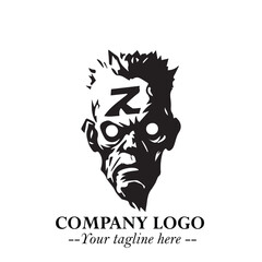 Head of Zombie Logo Symbol in Black on the White Background with Horror Minimal Vector Design