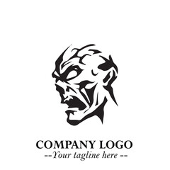 Head of Zombie Logo Symbol in Black on the White Background with Horror Minimal Vector Design