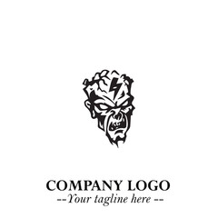 Head of Zombie Logo Symbol in Black on the White Background with Horror Minimal Vector Design