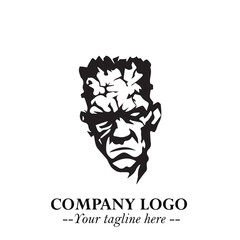 Head of Zombie Logo Symbol in Black on the White Background with Horror Minimal Vector Design