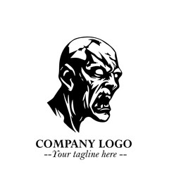 Head of Zombie Logo Symbol in Black on the White Background with Horror Minimal Vector Design