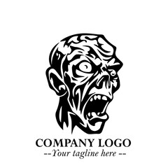 Head of Zombie Logo Symbol in Black on the White Background with Horror Minimal Vector Design