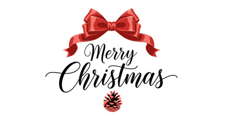 A festive "Merry Christmas" greeting with a red bow and a pine cone illustration.