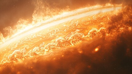 Fiery, swirling plasma on a burning planet's surface.