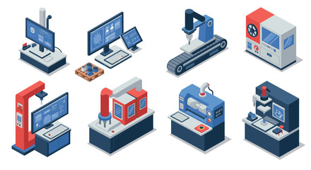 Fototapeta premium Isometric industrial machines advanced technology and automation equipment