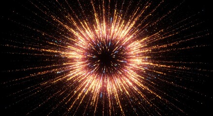 Brilliant golden light streams radiate outward from a central point against a dark background