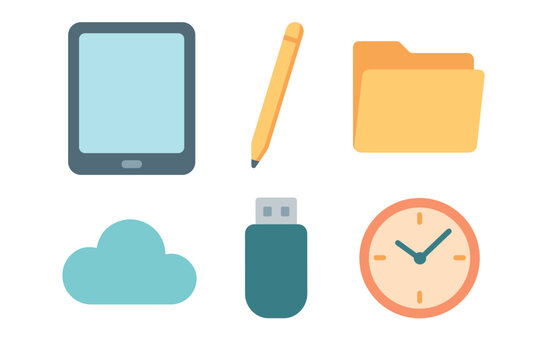 Digital workspace tools for efficient organization and productivity. Set of 6 vector illustration