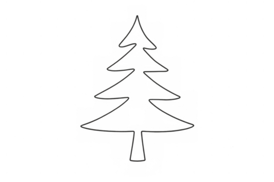 Christmas tree outline drawing creating simple holiday symbol art on transparent background