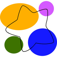 Abstract colorful circles and black star line, solid geometric design element PNG