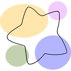 Abstract transparent colorful circles and black star line, soft pastel geometric design element PNG