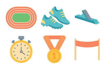 Track and field elements for sports competitions and events. Set of 6 vector illustration