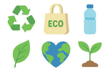 Various symbols highlight the importance of environmental conservation. Set of 6 vector illustration