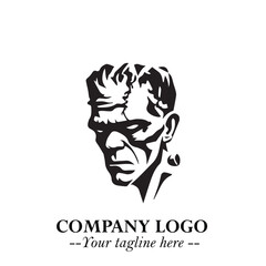 Head of Zombie Logo Symbol in Black on the White Background with Horror Minimal Vector Design