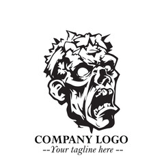 Head of Zombie Logo Symbol in Black on the White Background with Horror Minimal Vector Design