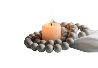 Candle and beads isolated on transparent background