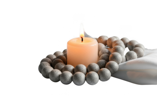 Candle and beads isolated on transparent background