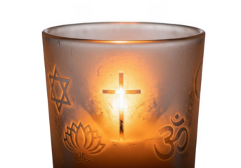 Candle with religious symbols isolated on transparent background