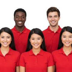 Diverse group of people in red shirts isolated on transparent background