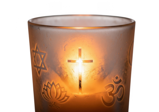 Candle with religious symbols isolated on transparent background