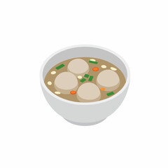 Flat Illustration Meatball Soup Delicious and Warm Asian Food Bowl