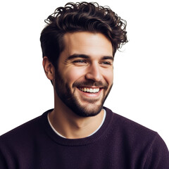 Smiling man with curly hair isolated on transparent background