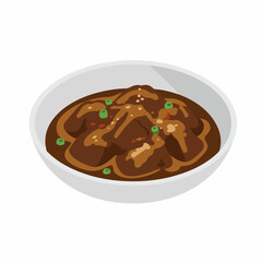 Flat Illustration of Delicious Semur Daging Indonesian Braised Beef Stew Food Dish