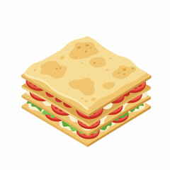 Isometric Detailed Layered Sandwich with Tomato and Lettuce Food Illustration