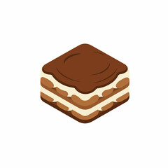 Isometric Delicious Tiramisu Cake Dessert Food Illustration Isolated on White Background