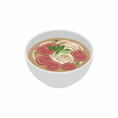 Flat Delicious Vietnamese Beef Noodle Bowl Restaurant Food Illustration