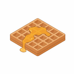 Isometric Delicious Waffle with Honey Syrup Topping Breakfast Food Illustration