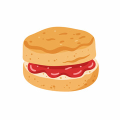 Flat Cartoon Delicious Scone with Cream and Jam Dessert Illustration